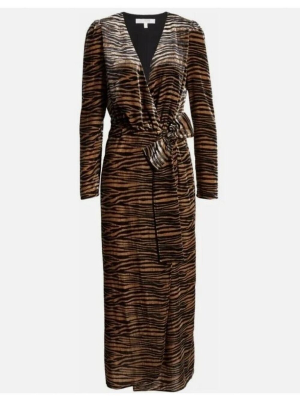 WAYF Arlene Tiger Print Long Sleeve Wrap Velvet Maxi Dress Halloween Costume
